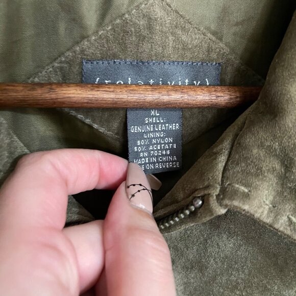 Relativity Womens Khaki Green 100% Genuine Leather Full Zip Pockets Jacket XL - Picture 3 of 8